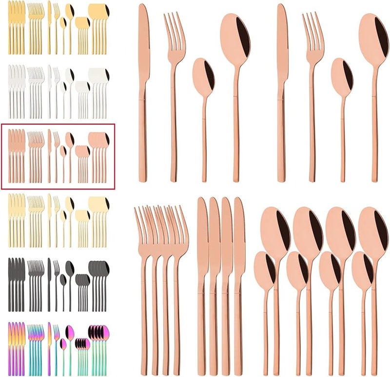 24 Piece Rose Gold Stainless Steel Cutlery Set For 6 Mirror Polished Flatware - Image 1